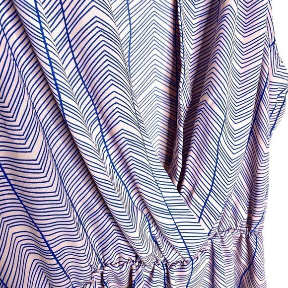 Poema Sleeveless Deep V-Neck Peplum Blouse Tank Top Pink Blue Small Striped - Picture 5 of 11